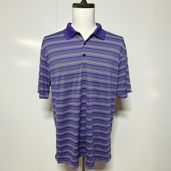 Nike Golf Shirt Mens XL Purple White Striped Dri-FIT Short Sleeve Polo Wicking - Picture 2 of 9